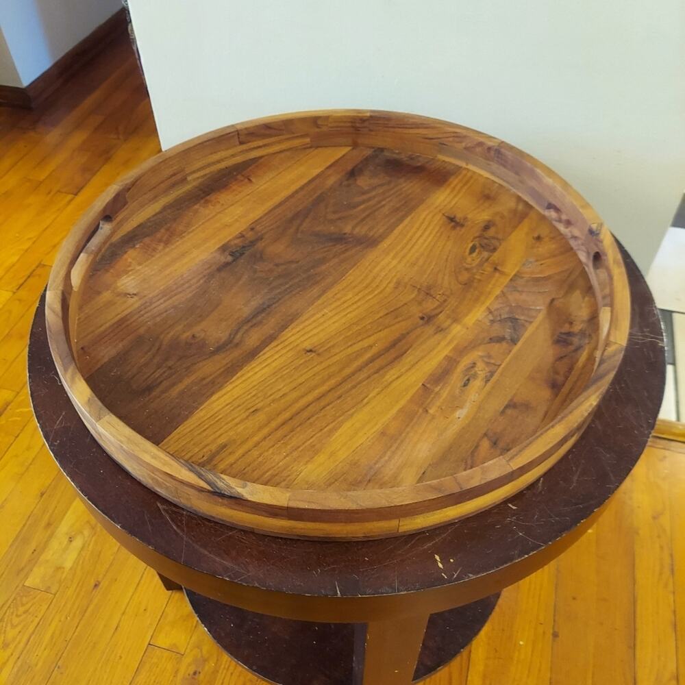Magigo 20" Round Natural Wood Serving Tray with Handles